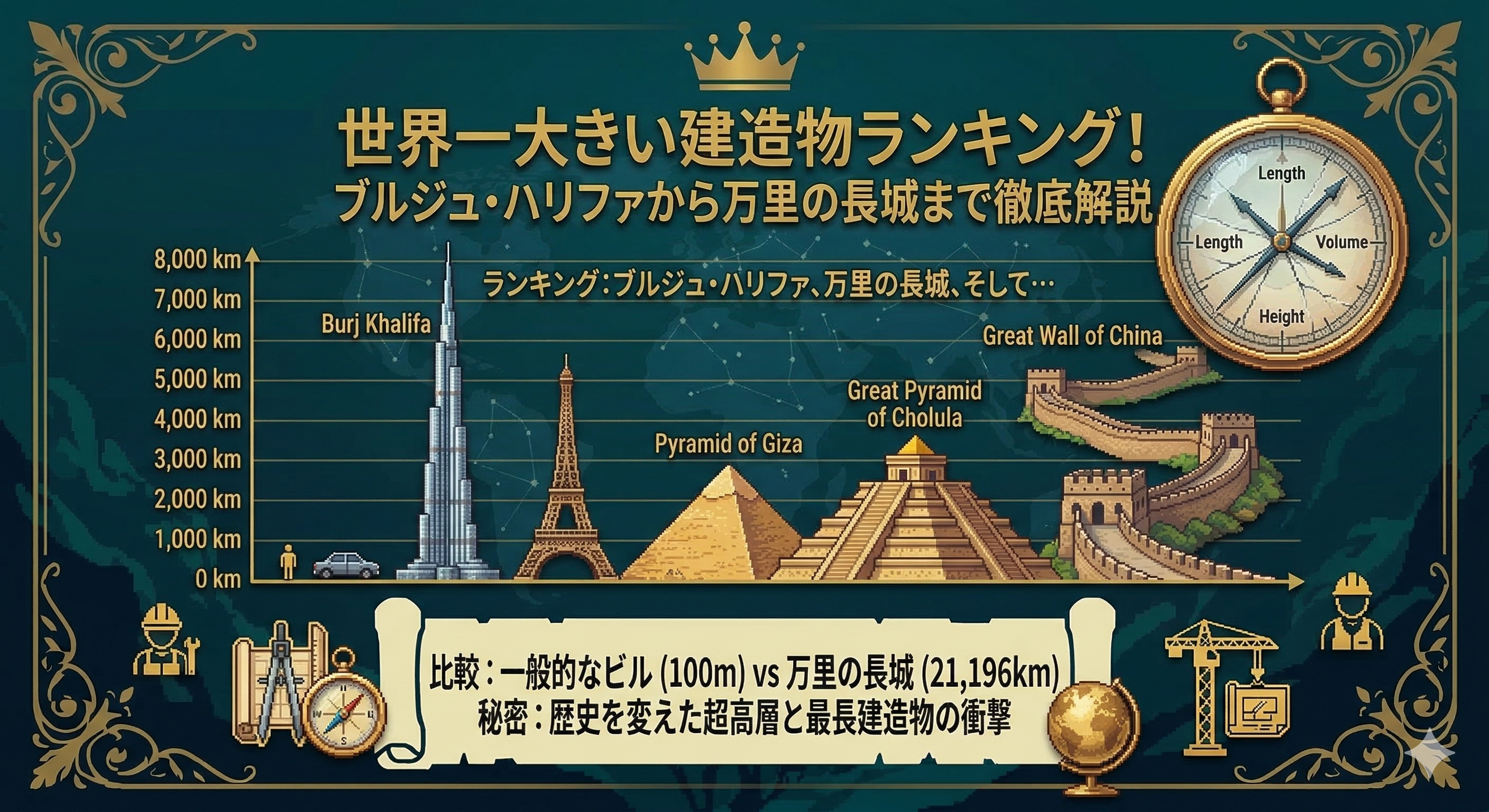 世界一大きい建造物ランキング！ブルジュ・ハリファから万里の長城まで徹底解説